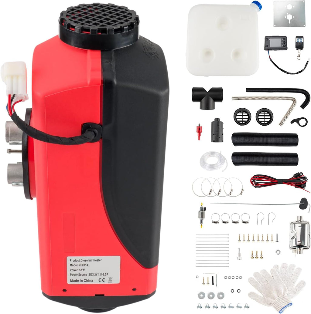 PHILTOP Diesel Heater 12V 5KW, Air Diesel Heater Parking Heater, Black Red Diesel Air Heater for Tent, Car, RV, Truck, Camper, Trailer, Motorhome
