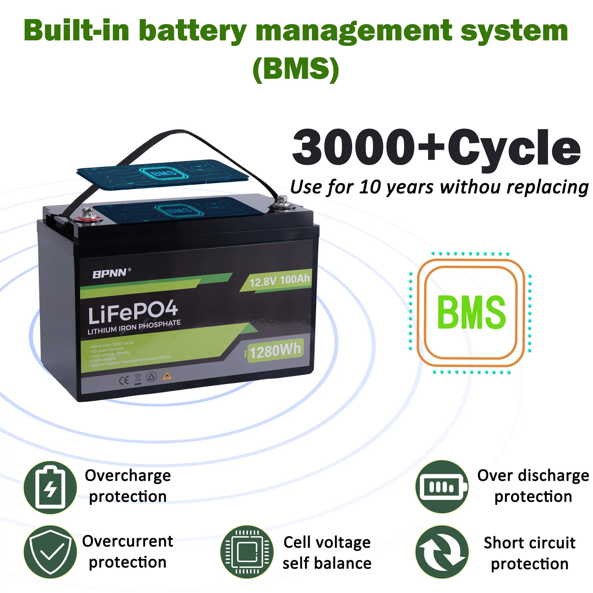 12V 100Ah LiFePO4 Battery for RV Solar Home Backup T738514