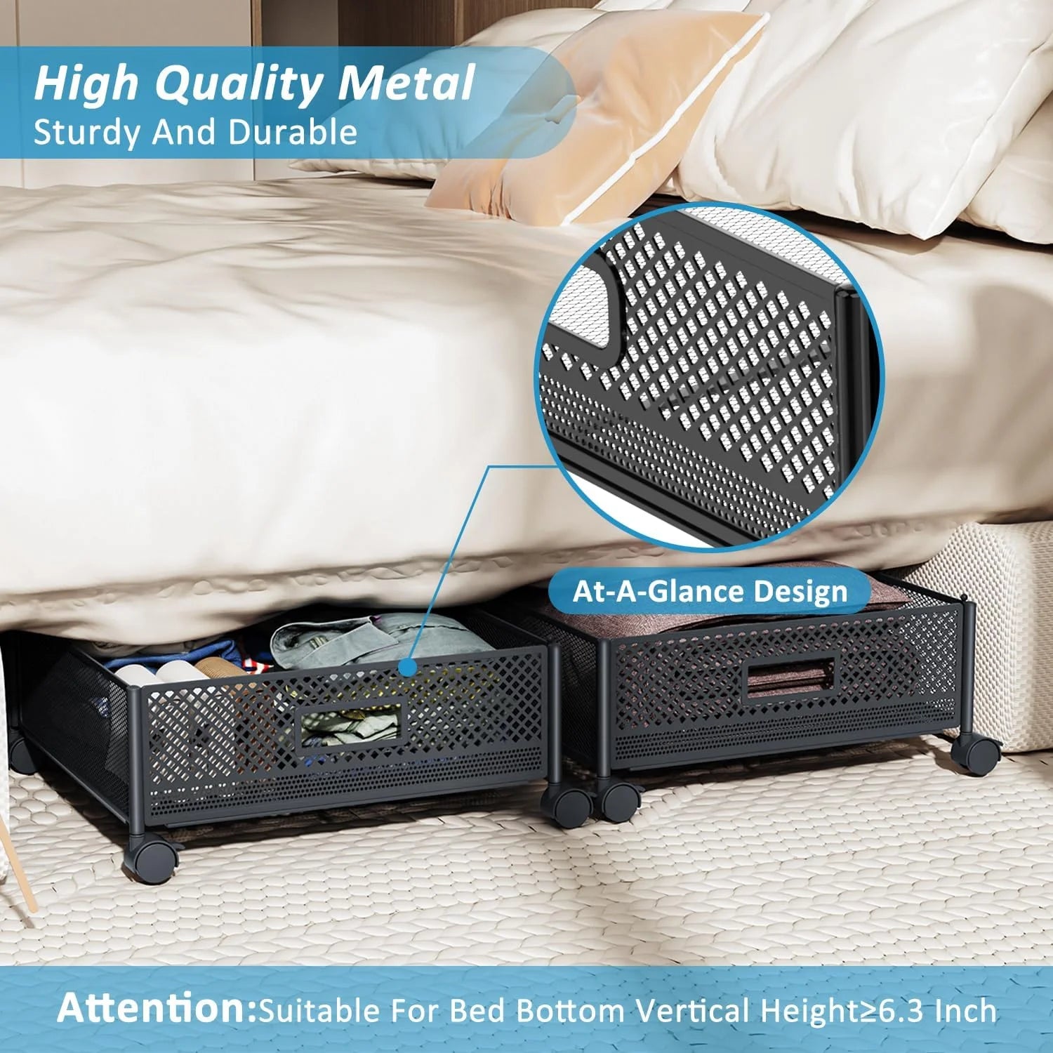 Under Bed Storage on Wheels, Large Capacity Rolling Containers, Foldable Drawers G826102