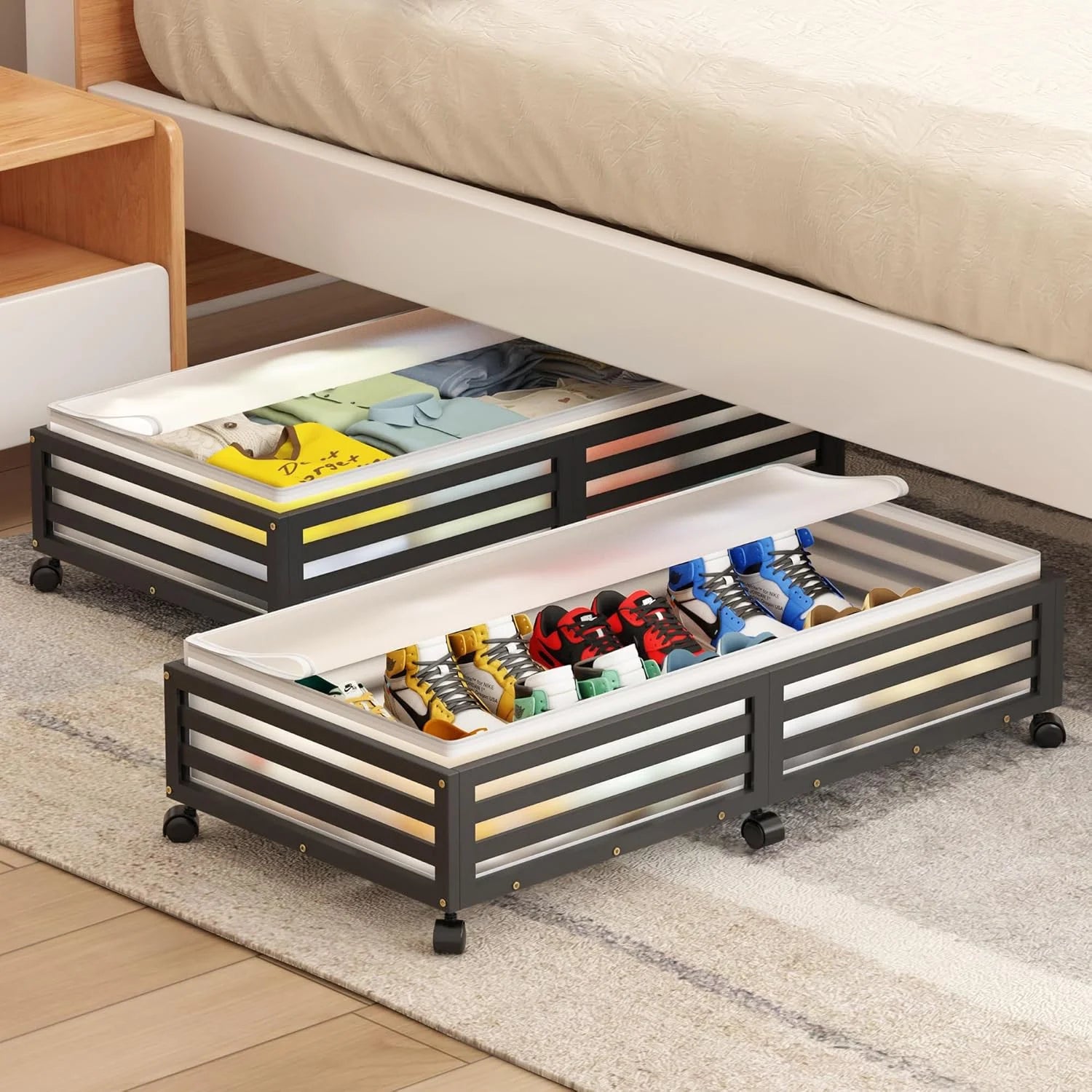 Under Bed Storage Containers with Wheels, Bamboo Wood, 2 Pack A2655