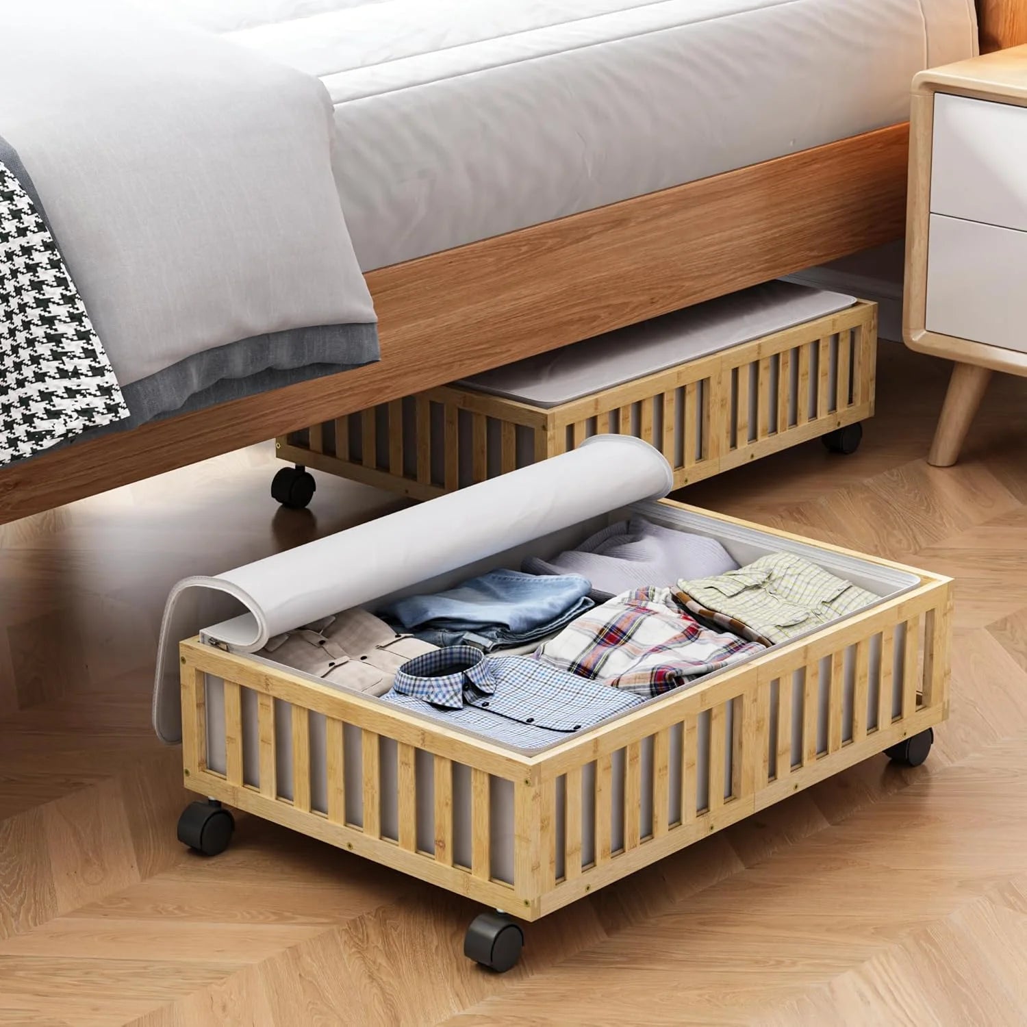 Under Bed Storage Containers with Wheels, 2 Pack, White R6709