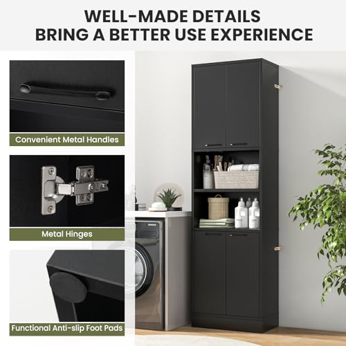 Bathroom Storage Cabinet with 4 Doors and 2 Open Shelves Q999