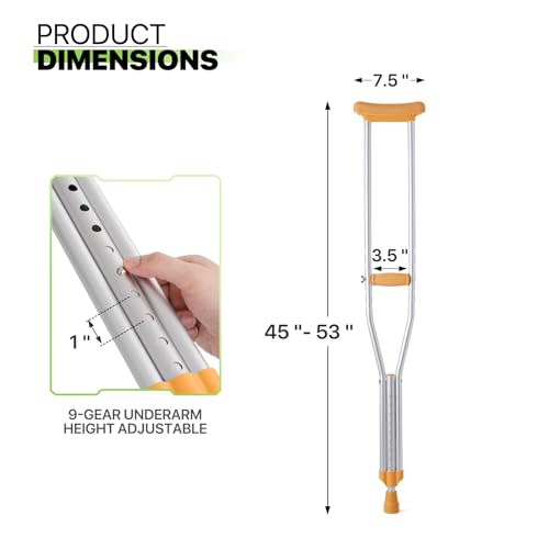 Aluminum Underarm Crutches for Adults, Adjustable Lightweight, Medium I82704