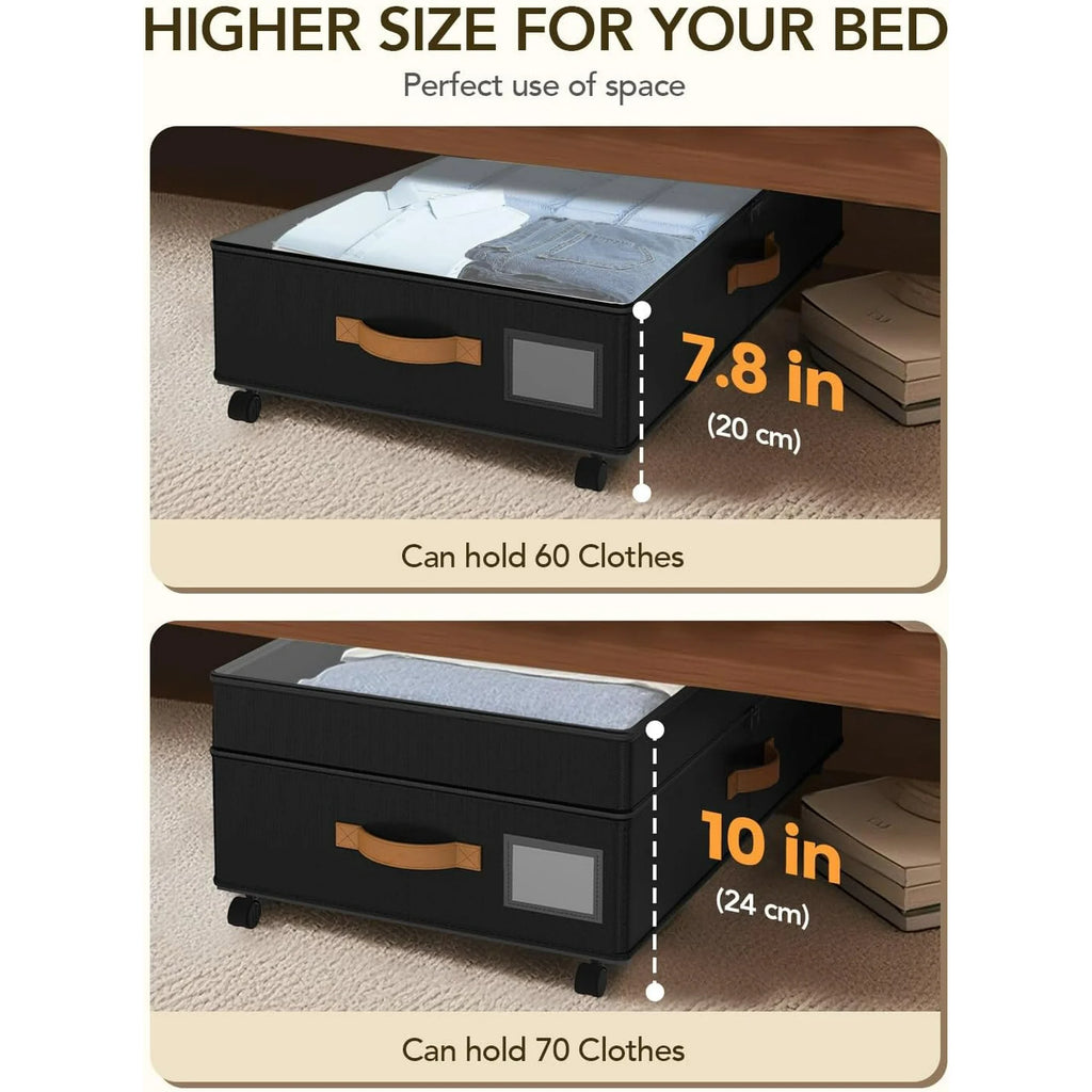 Under Bed Storage with Wheels, Adjustable Height, 10 Inches, Black A260