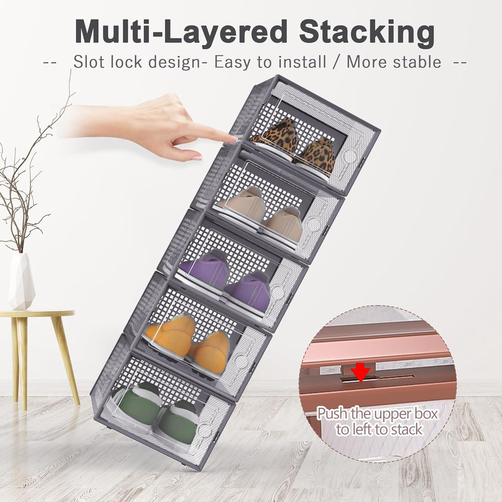 Clear Plastic Stackable Shoe Storage Boxes with Lids, 12 Pack V72168