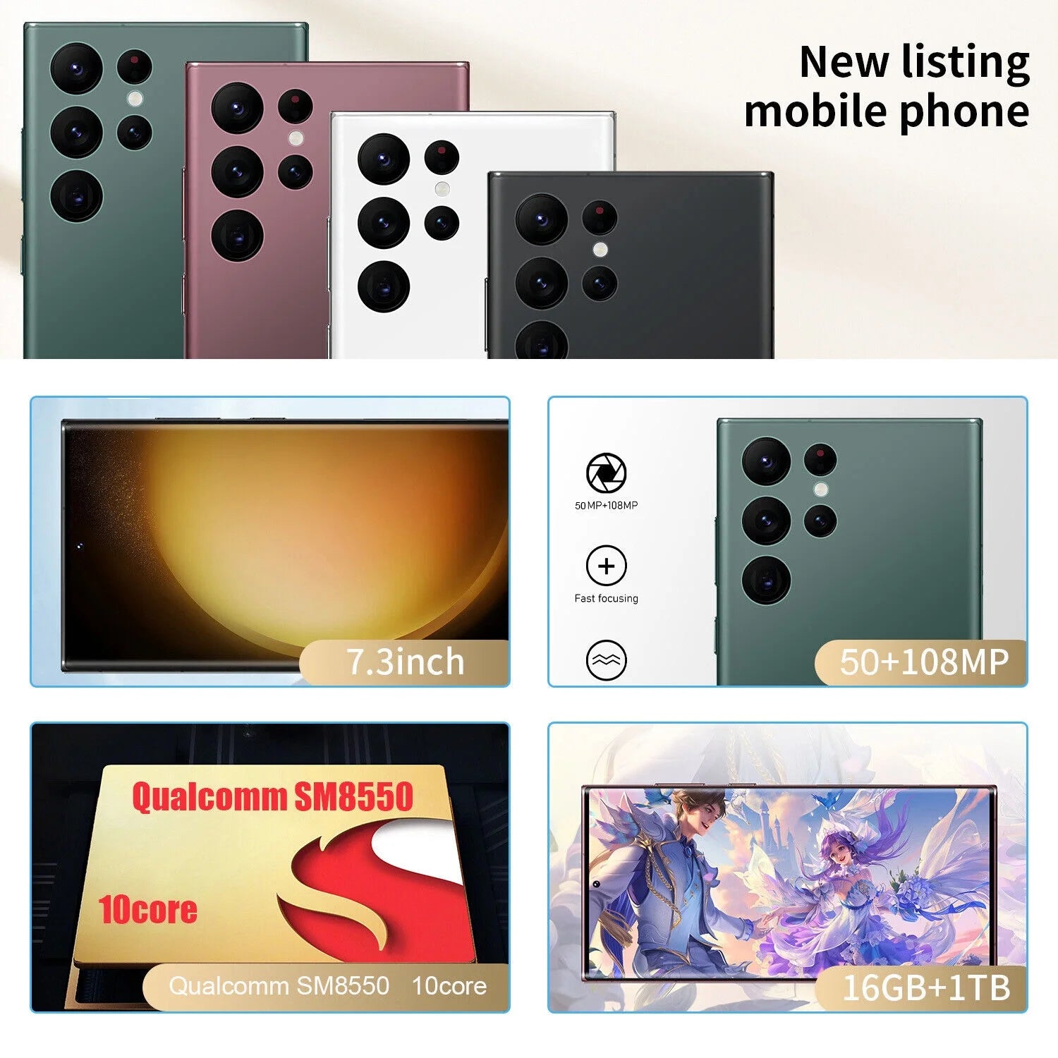 7.3" Smartphone 3GB+64GB Unlocked Android 13 R871
