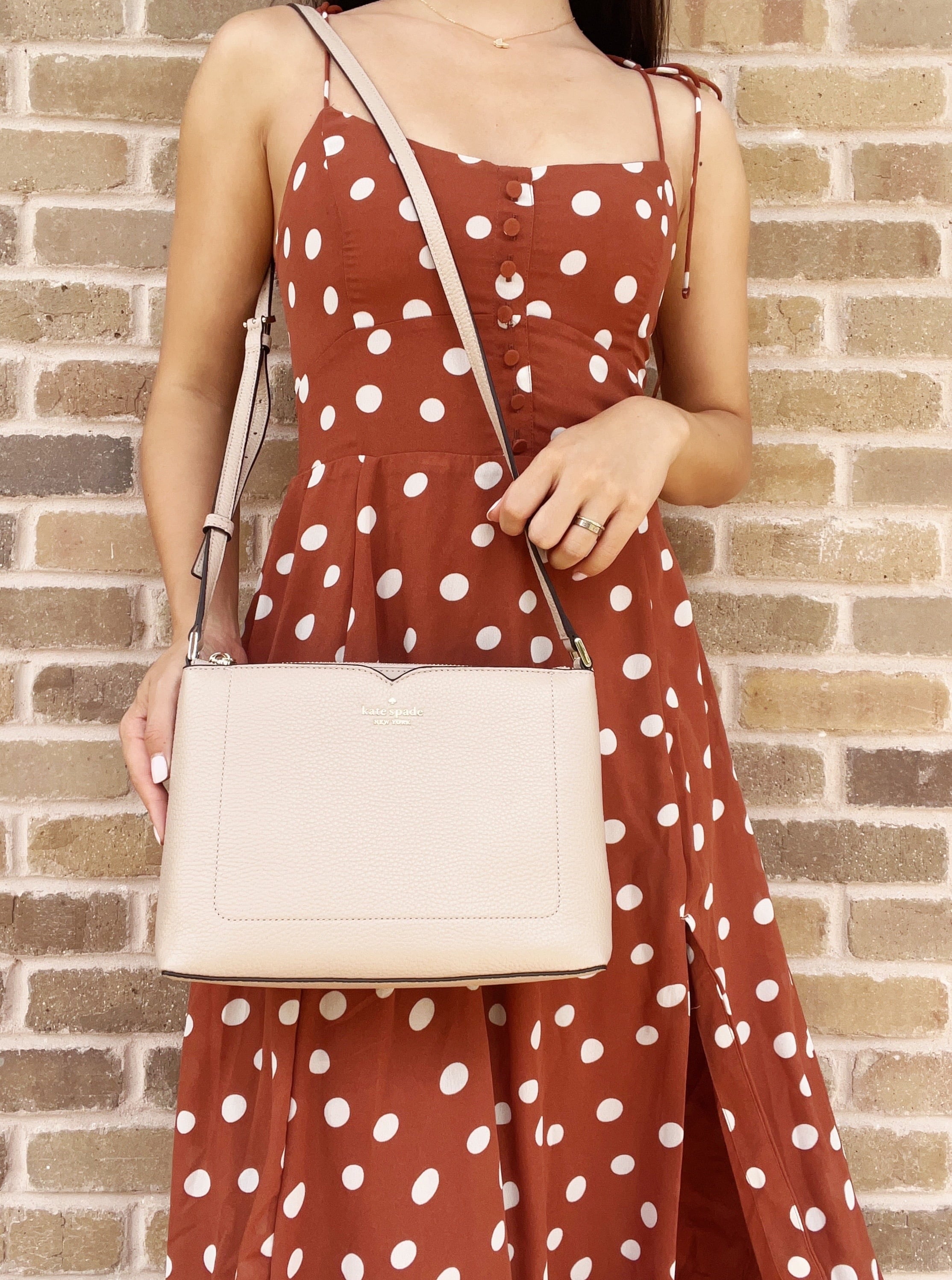 Pebble Leather Large Top Zip Crossbody Warm Beige B1339