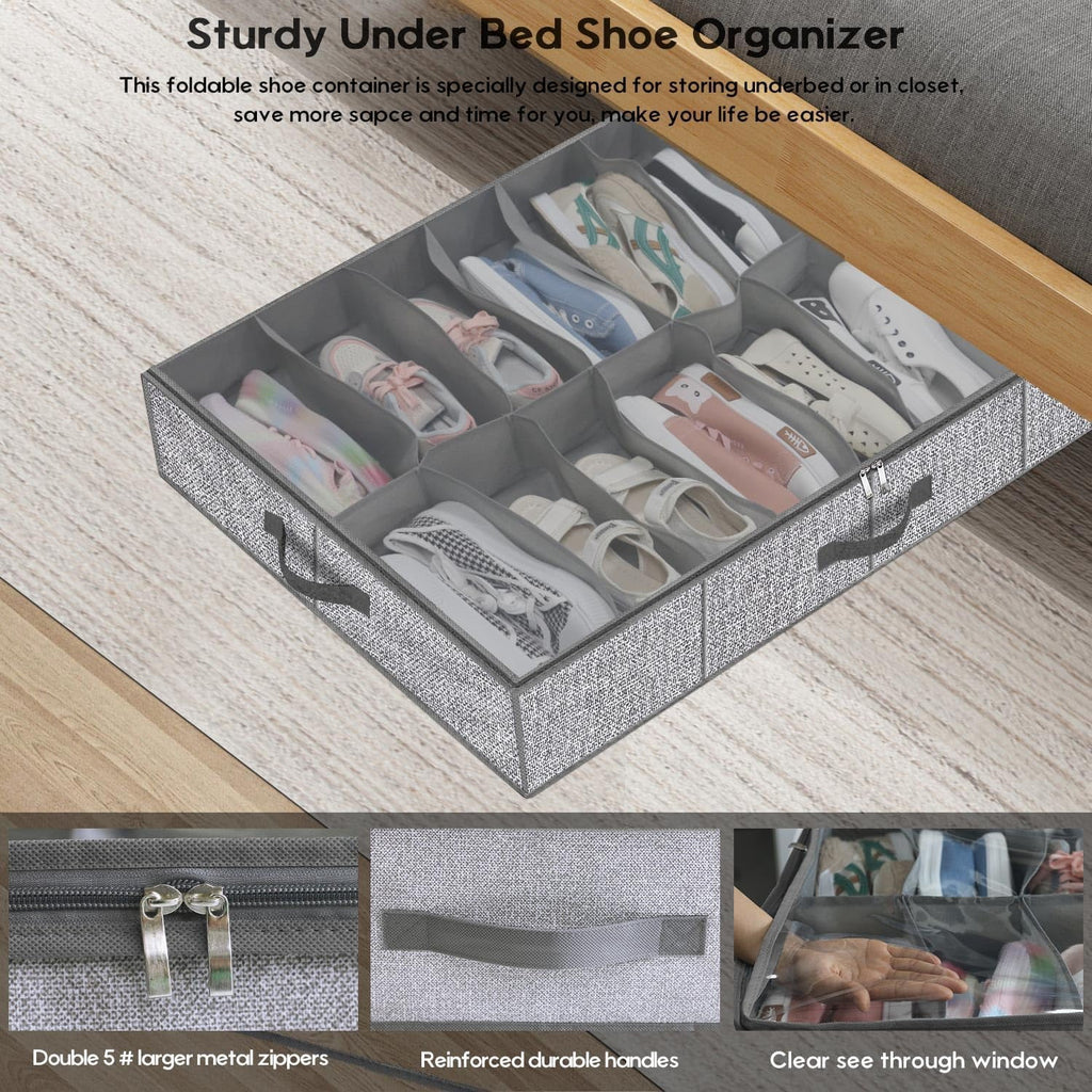 Under Bed Shoe Storage Organizer, Set of 2, Fits 12-24 Pairs O506415