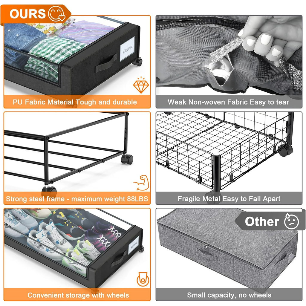 Under Bed Storage Containers with Wheels and Clear Lids, 60L, Gray J9914