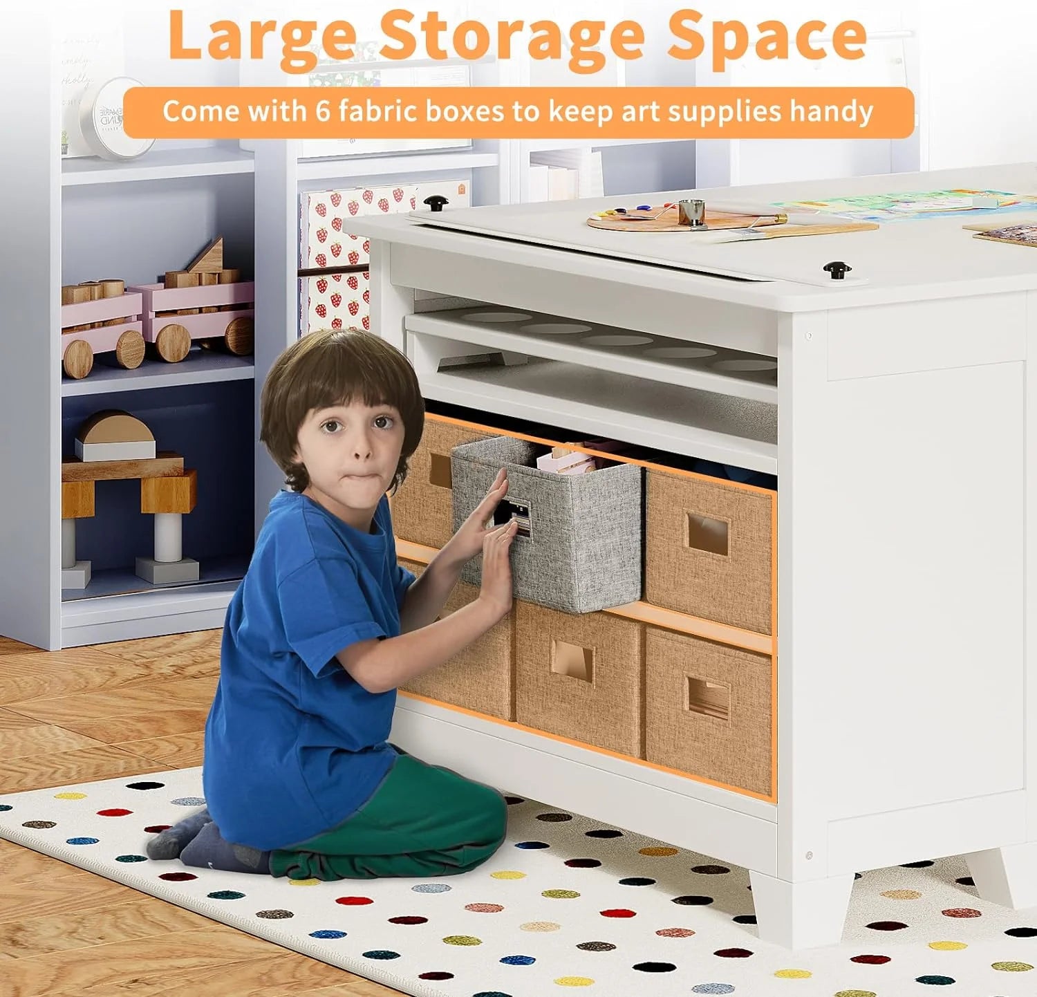 Kids Art Table and Chair Set with Storage Shelves and Paper Roll X80101