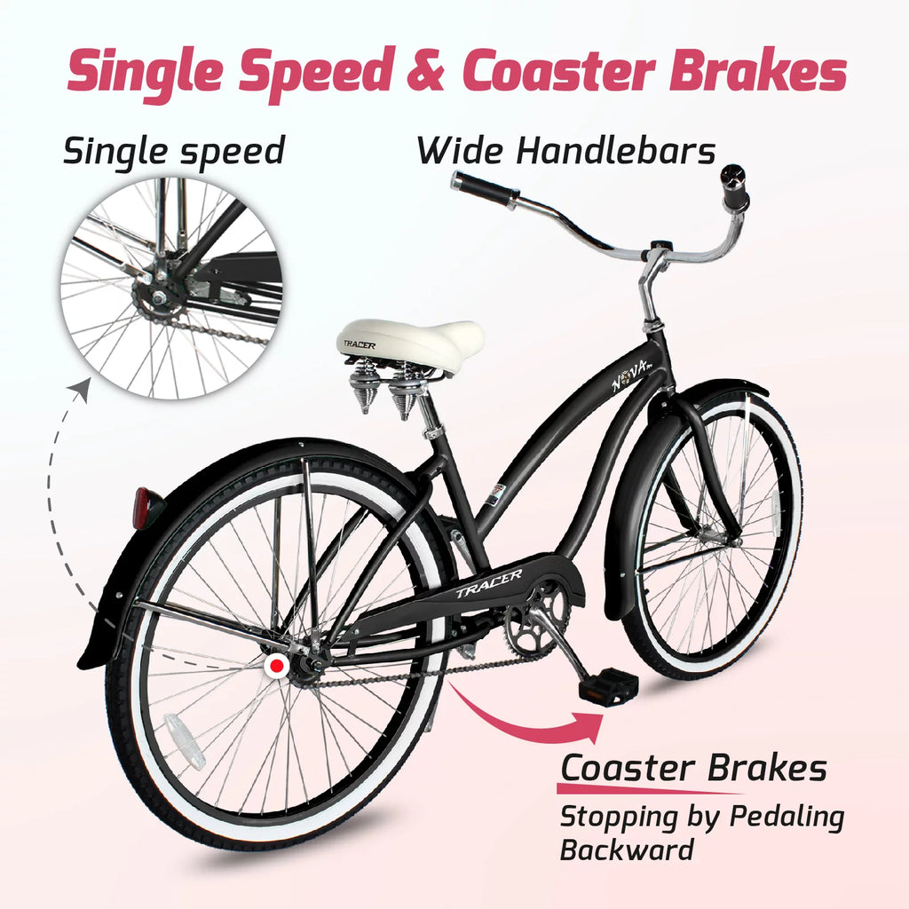 Beach Cruiser Bike for Women, 26 Inch Wheels, 1 Speed H345