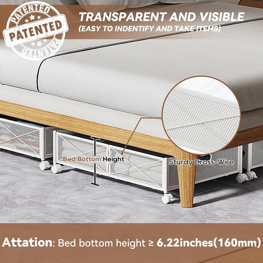Under Bed Storage Containers with Wheels, Shoe Organizer Drawer, Metal Storage for Clothes Shoes Blankets X85755