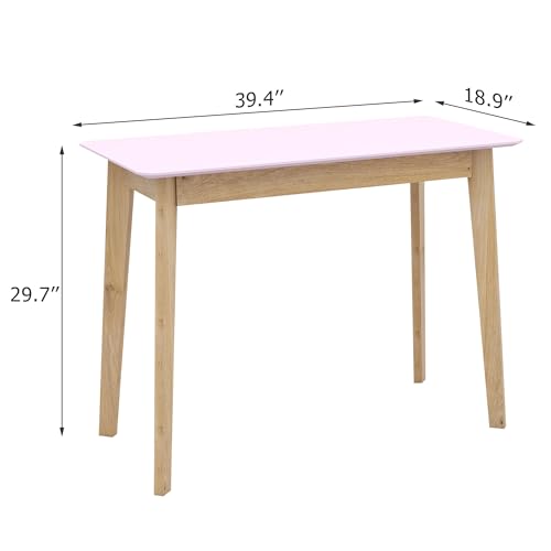 Pink Vanity Desk with Solid Wood Legs for Small Spaces A167961