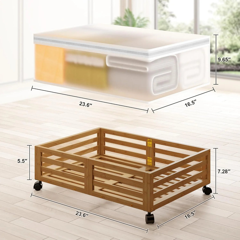 Under Bed Storage Containers with Wheels, Bamboo Wood, 2 Pack A2655