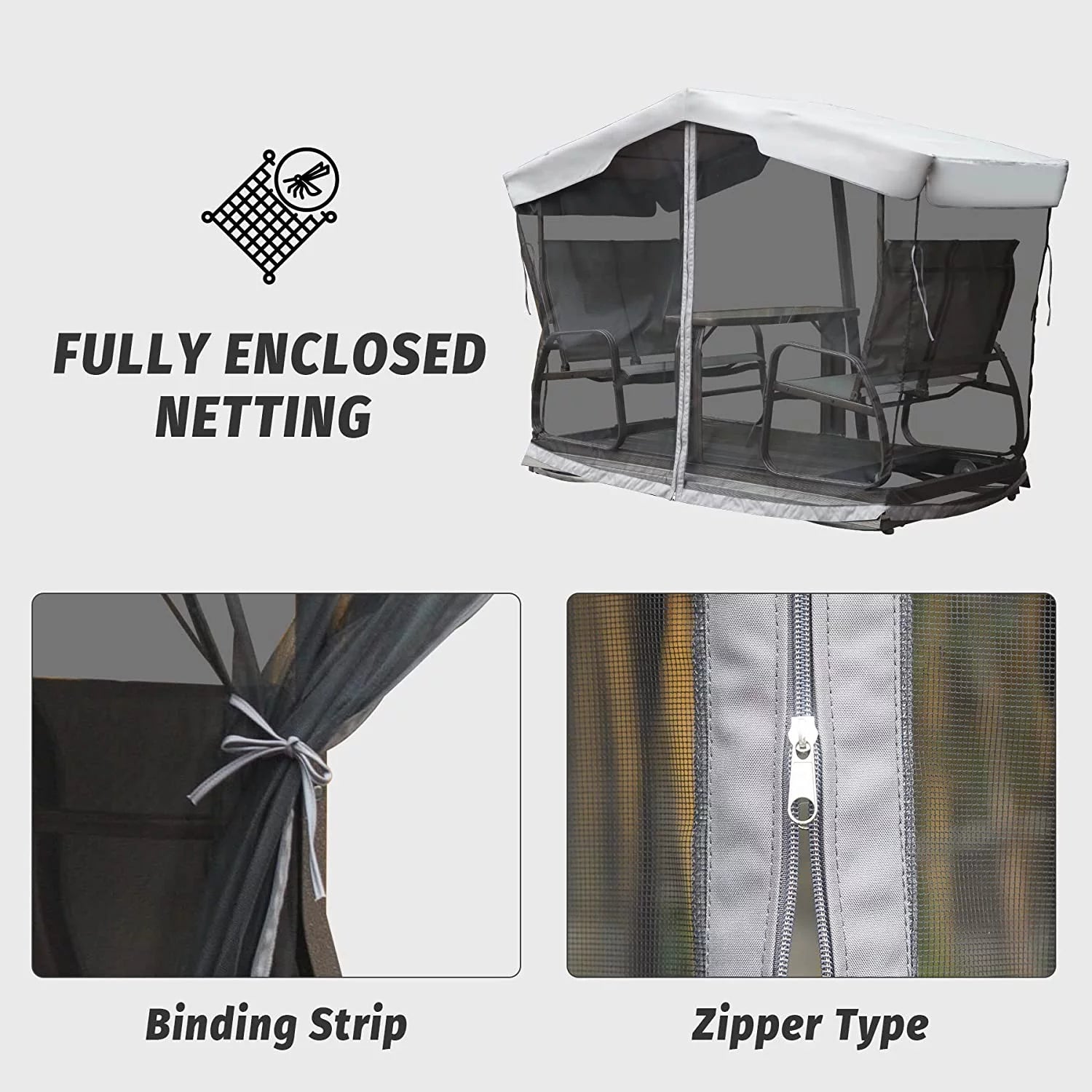 Outdoor Glider Bench with Canopy, 4-Seat Patio Swing Chair W444912