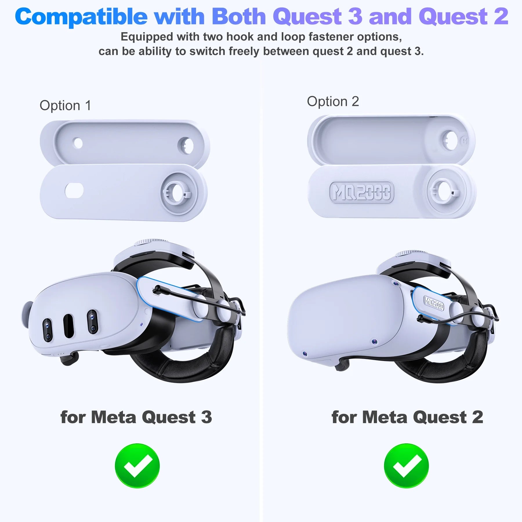 Head Strap with 7500mAh Rechargeable Battery for Quest 2 & 3 VR Headset L5453