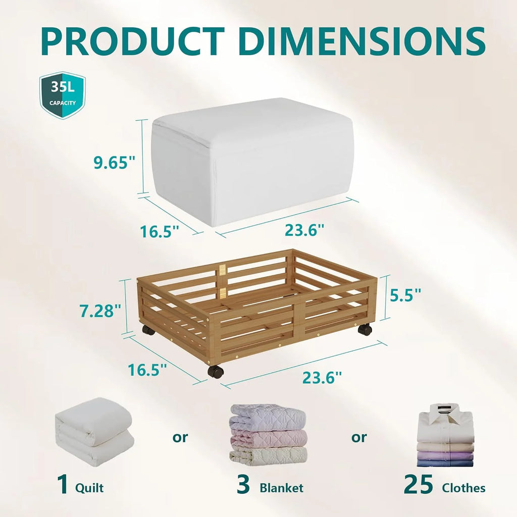 Bamboo Under Bed Storage Containers with Wheels and Dust Bag, 2 Pack L61821
