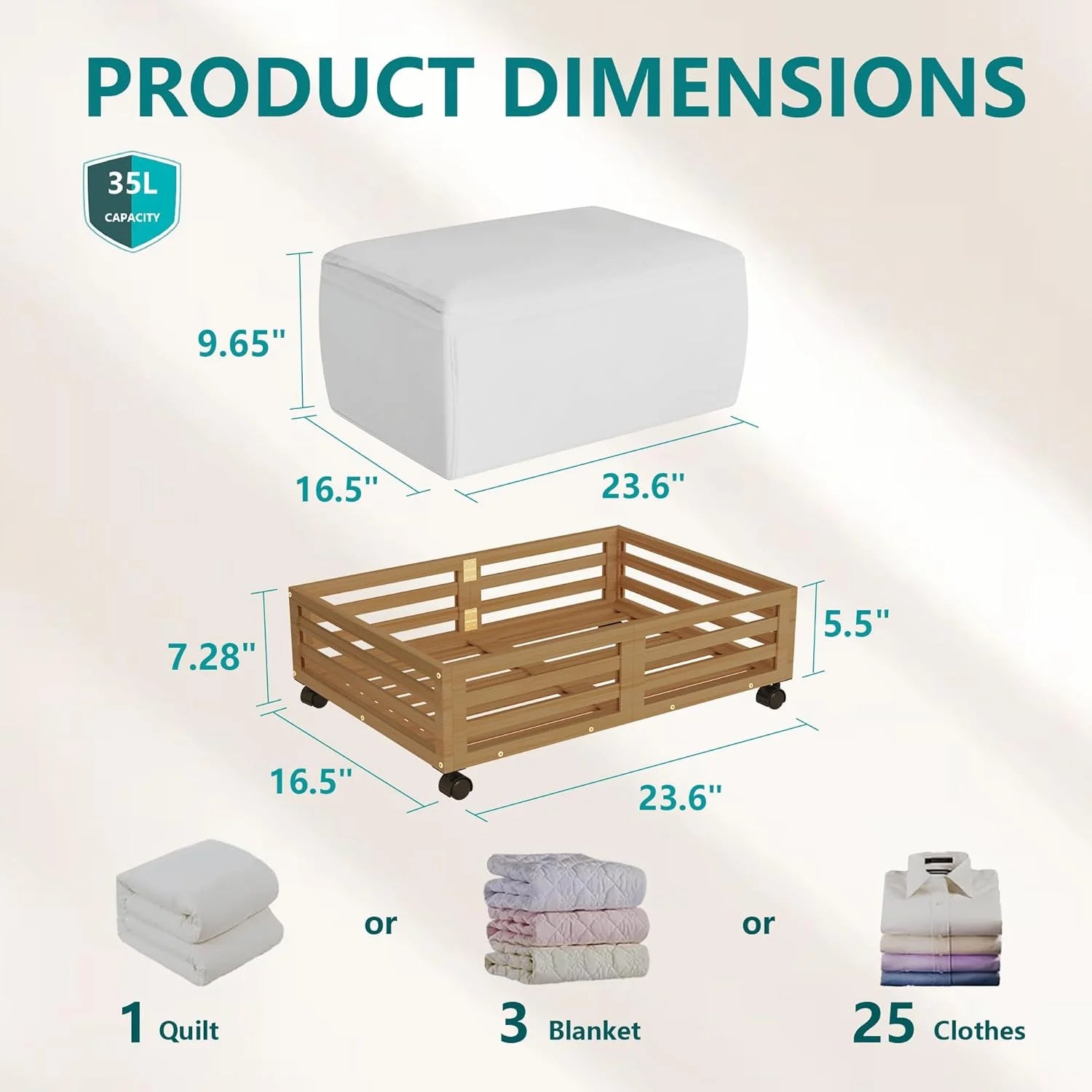 Bamboo Under Bed Storage Containers with Wheels and Dust Bag, 2 Pack L61821
