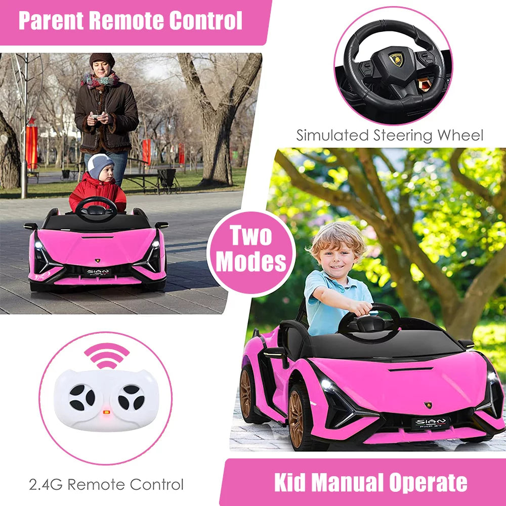Pink Ride On Sports Car with Remote Control, 12V Electric Battery Powered Toy for Kids R977501