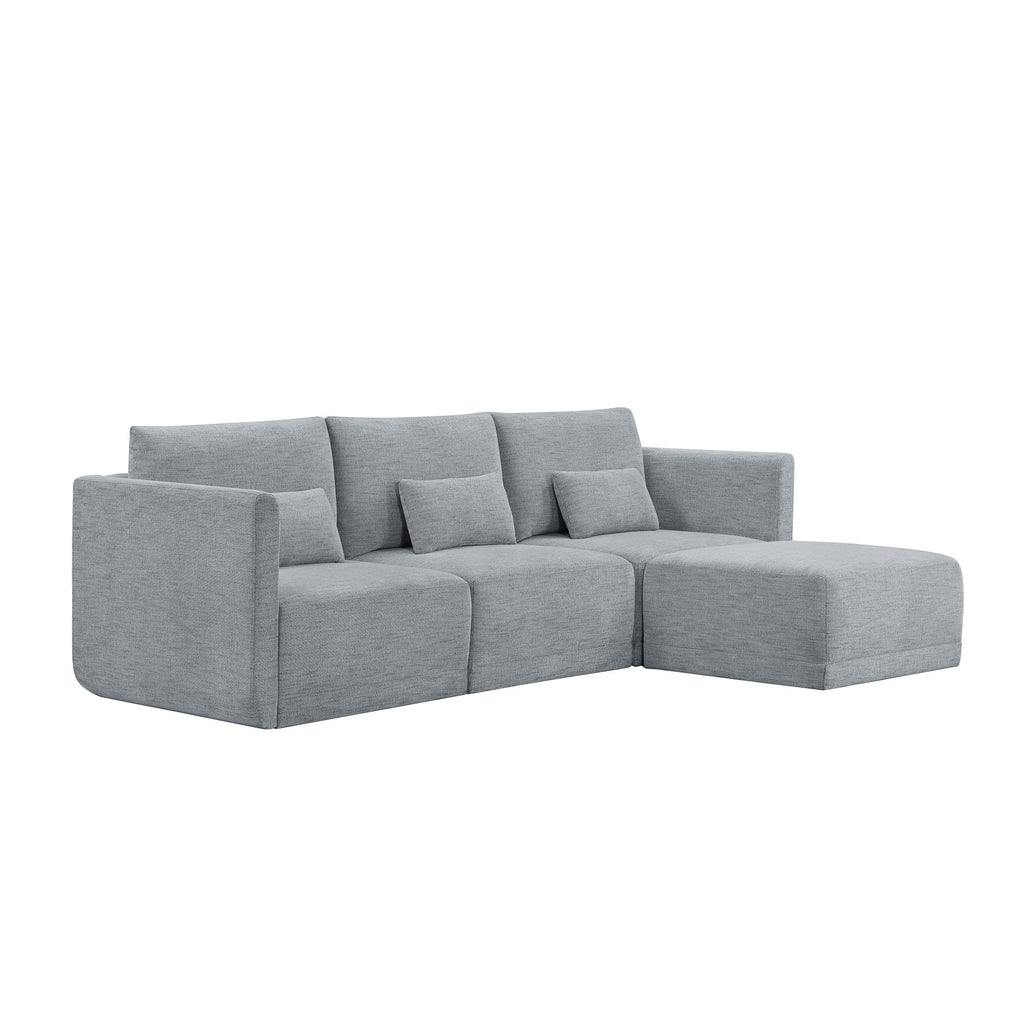 Modular Sectional Sofa with Ottoman, Gray Fabric R869