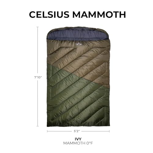 Double Sleeping Bag for Camping, Hunting and Base Camp, 20 and 0 Degree, Compression Sack Included S5374