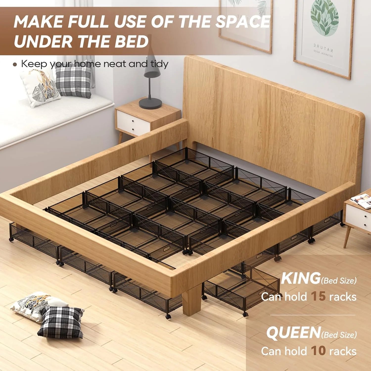 Under Bed Storage Containers with Wheels, Shoe Organizer Drawer, Metal Storage for Clothes Shoes Blankets N2817