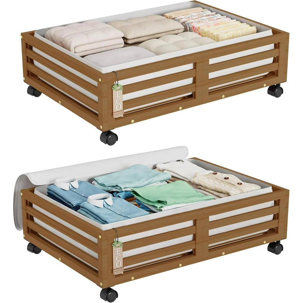 Bamboo Under Bed Storage Containers with Wheels and Dust Bag, 2 Pack L61821