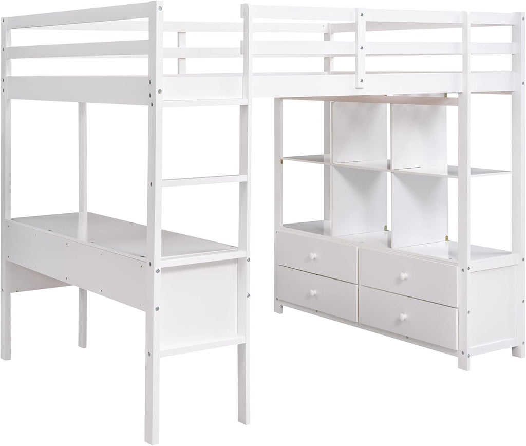 Full Loft Bed with Built-in Desk and Storage Shelves Y752452