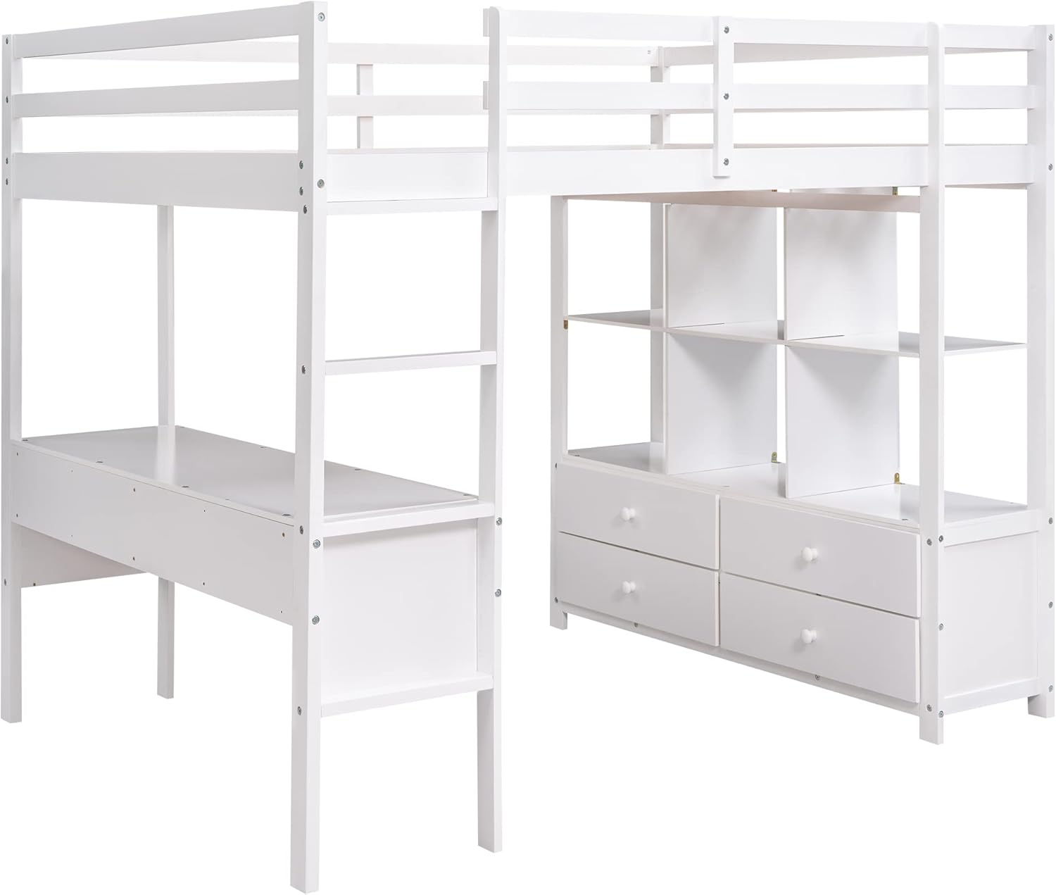 Full Loft Bed with Built-in Desk and Storage Shelves Y752452