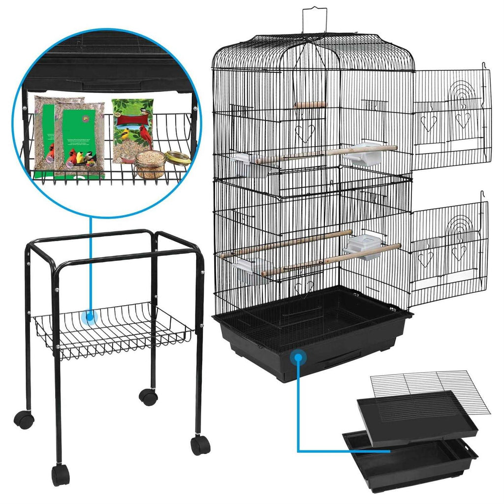 Large Wrought Iron Bird Cage with Rolling Stand for Parakeet U8505