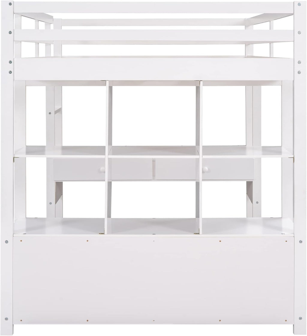 Full Loft Bed with Built-in Desk and Storage Shelves Y752452