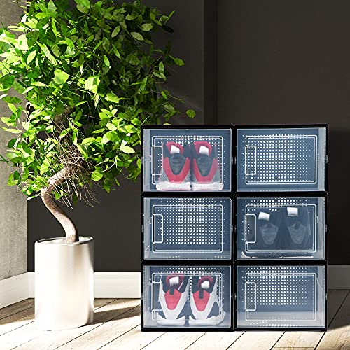 Shoe Storage Boxes 6 Pack, Clear Plastic Stackable, Large V735