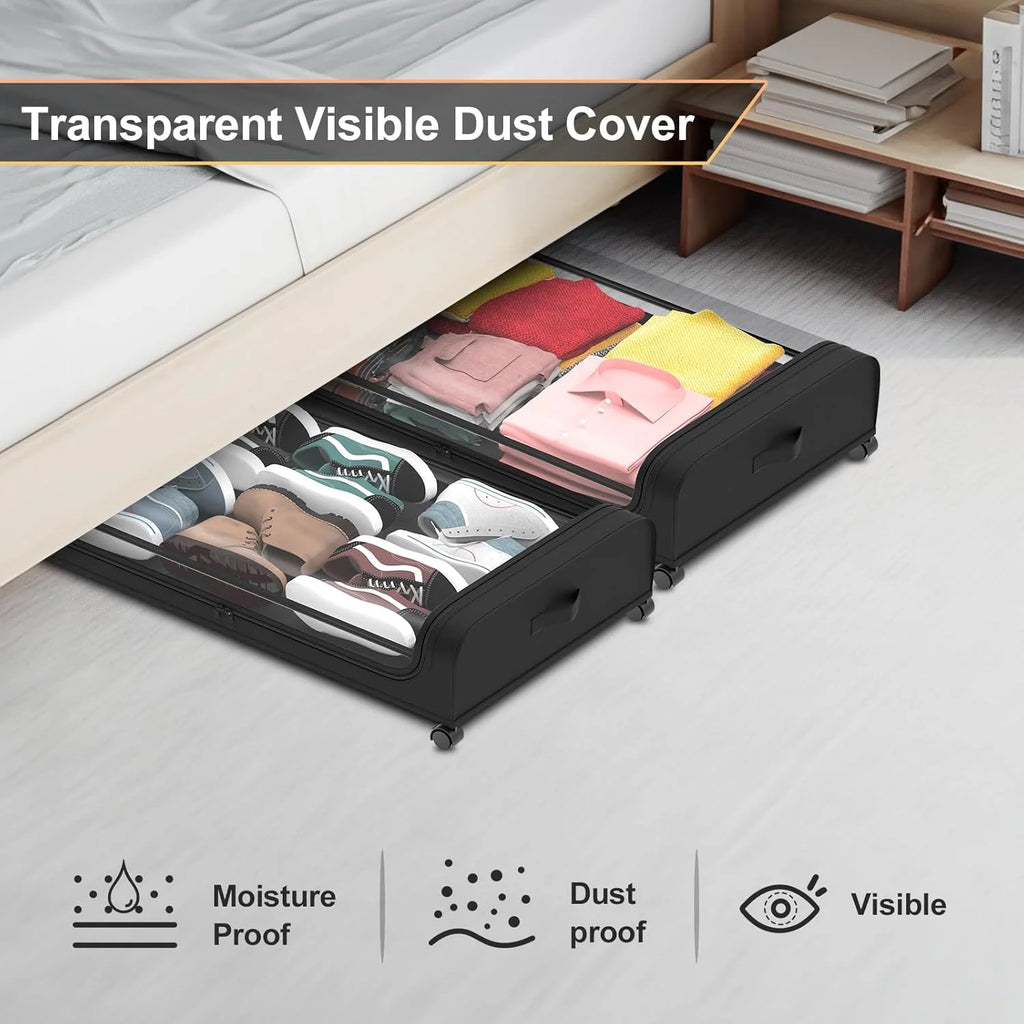 Under Bed Storage with Wheels 2 Pack, Large Rolling Containers with Lid S525