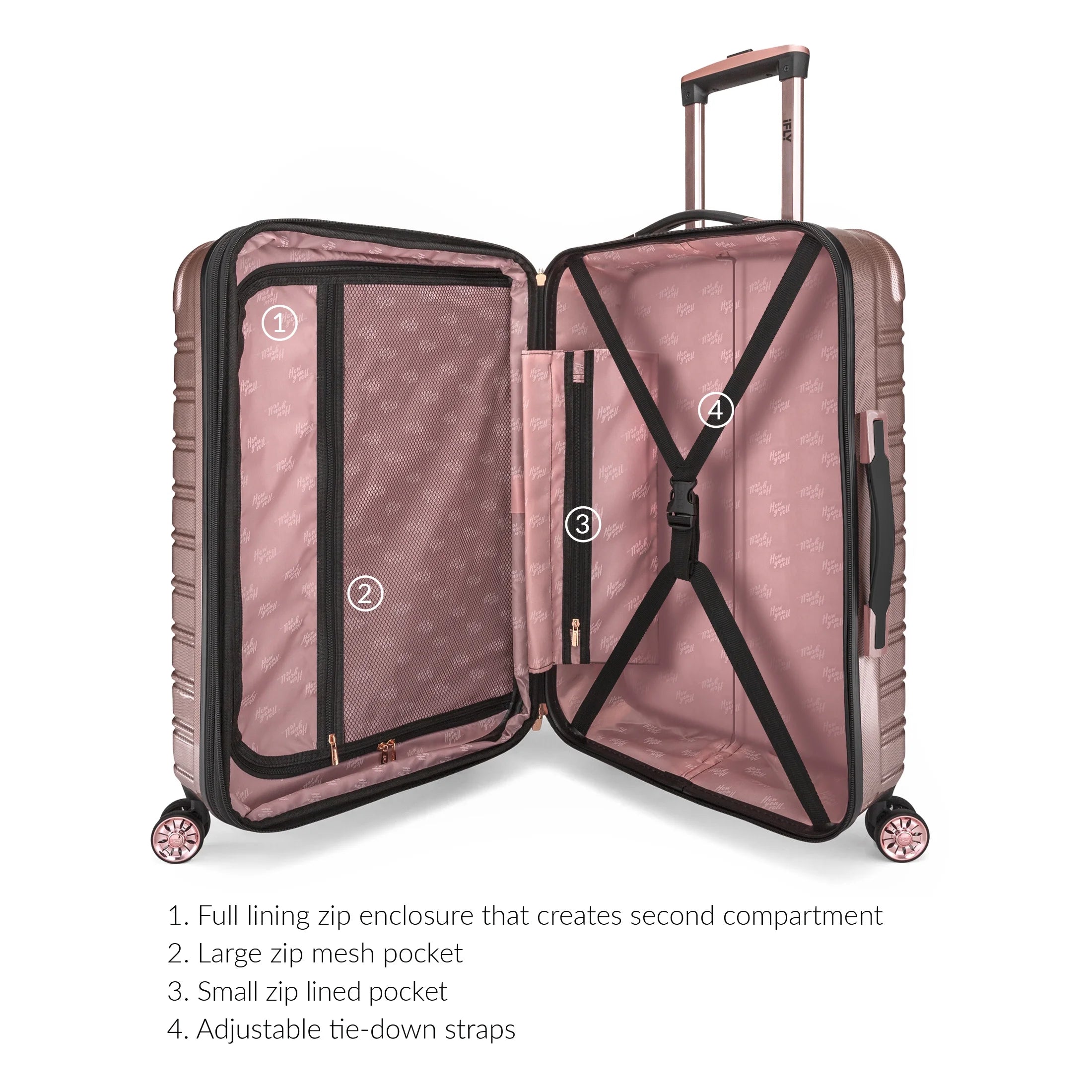 Hardside Luggage 3 Piece Set, 20" Carry-on, 24" and 28" Checked, Rose Gold G1720