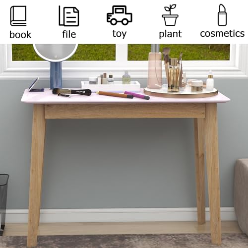 Pink Vanity Desk with Solid Wood Legs for Small Spaces A167961