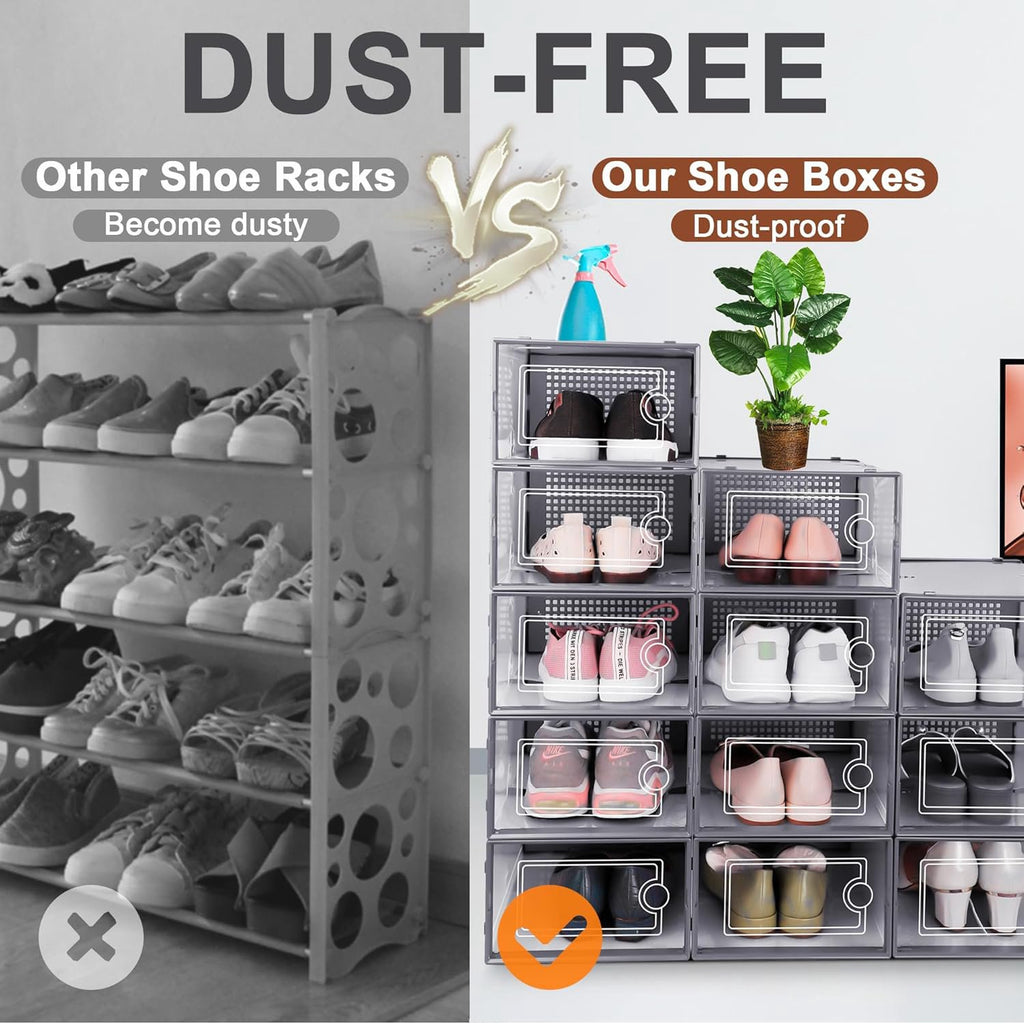 Clear Plastic Stackable Shoe Storage Boxes with Lids, 12 Pack V72168