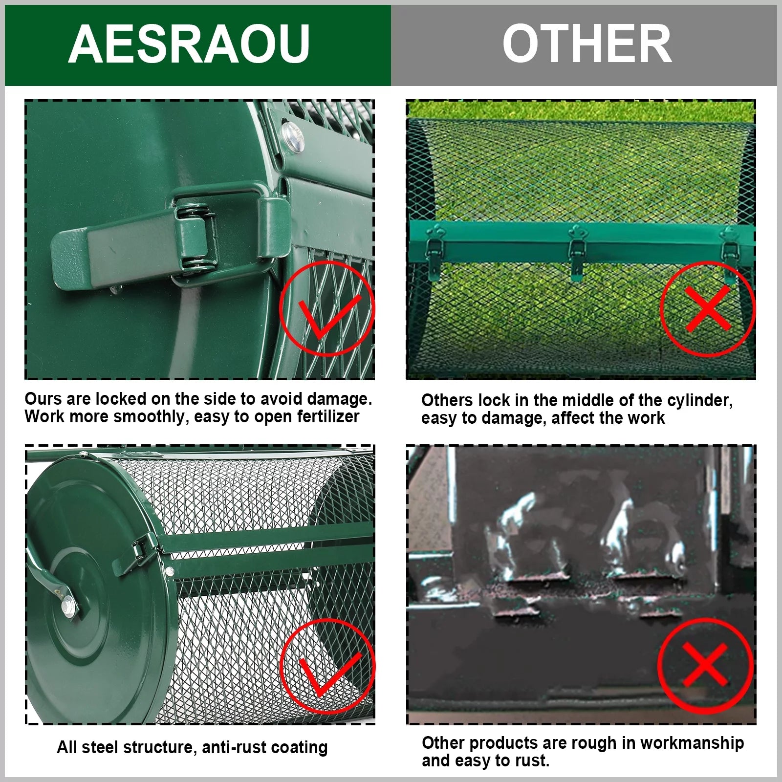 Compost Spreader with T-Shaped Handle for Lawn and Garden X795