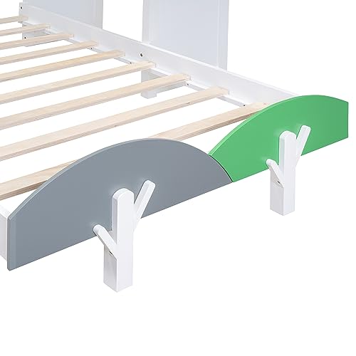 House-Shaped Twin Size Platform Bed with Windmill and Flower Decor E549