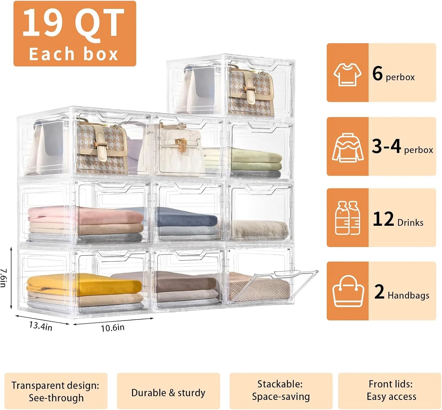 Stackable Clear Plastic Storage Bins with Lids I8250