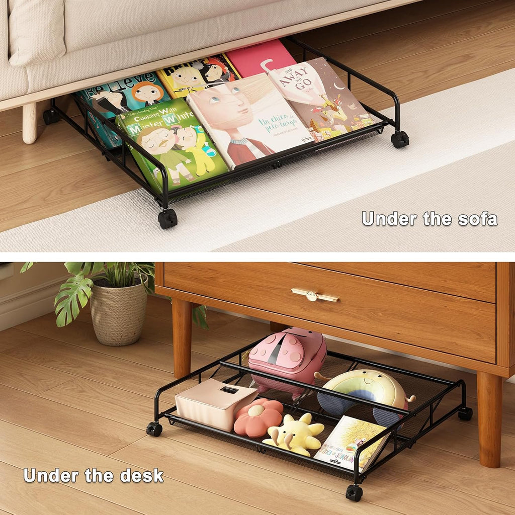 Under Bed Shoe Storage Organizer, 2 Pack Metal Mesh with Wheels J5210