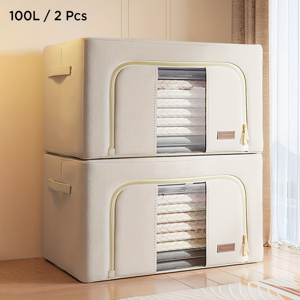 Steel Frame Storage Bins with Clear Window, Foldable Stackable, 2-Pack X90753