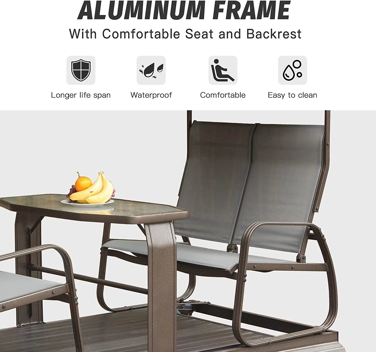 Outdoor Glider Bench with Canopy, 4-Seat Patio Swing Chair W444912