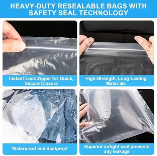 5 Gallon Plastic Storage Bags (10 Pack) - Resealable Clear Zipper Bags for Clothes, Travel & Moving K97441