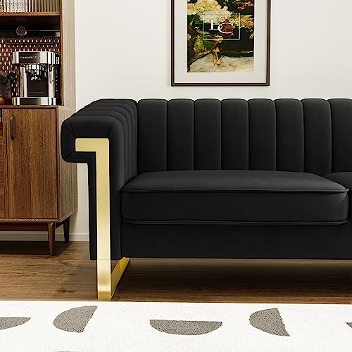 83" Velvet 3-Seater Tufted Sofa with Solid Wood Frame D633612