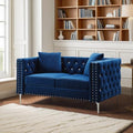 Antetek Velvet Loveseat Sofa for Living Room, 59 Inch Modern Upholstered Love Seat Cloud Couches w/Crystal Buttons/Pillows for Living Room, Apartment, Office, Furniture Sets, Black