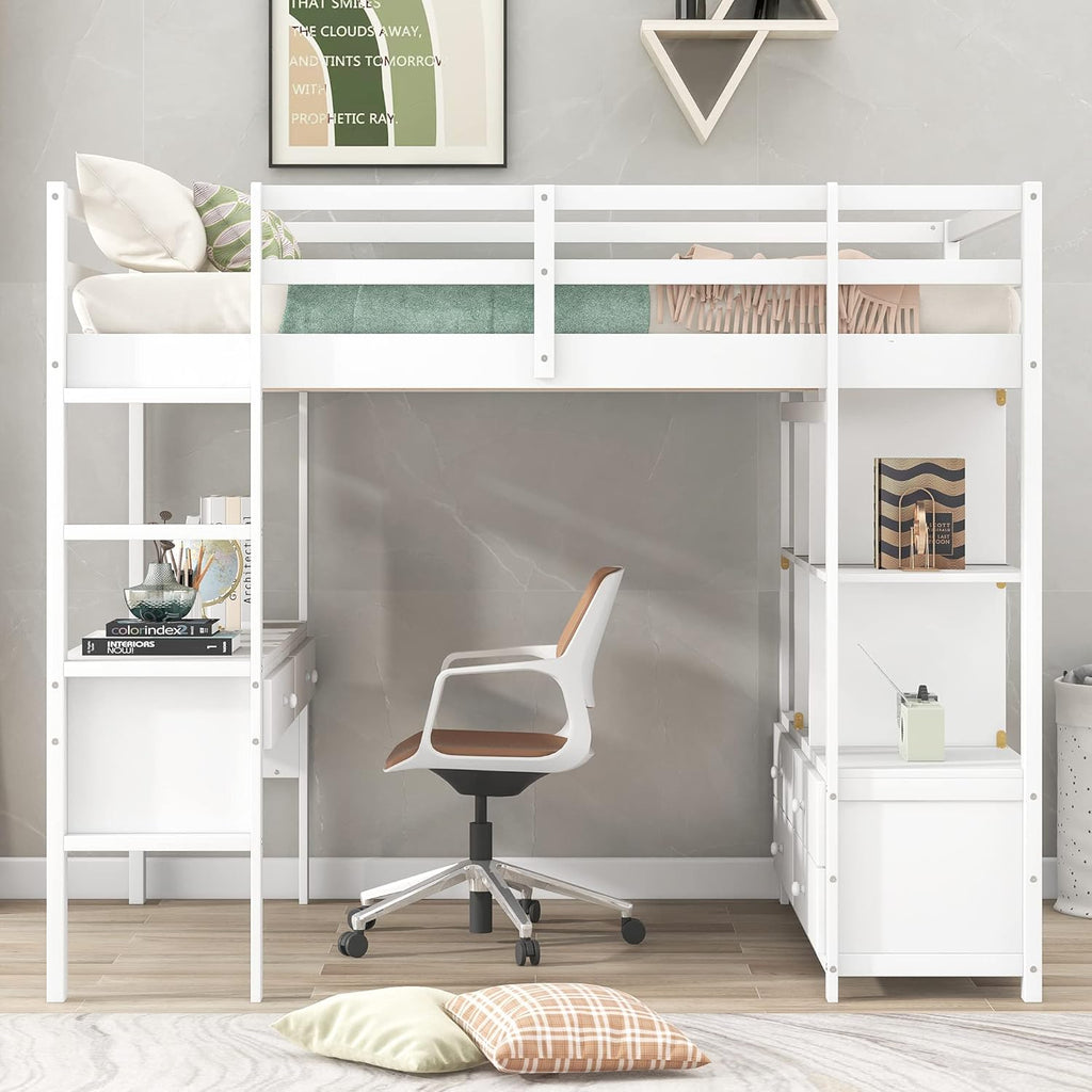 Full Loft Bed with Built-in Desk and Storage Shelves Y752452