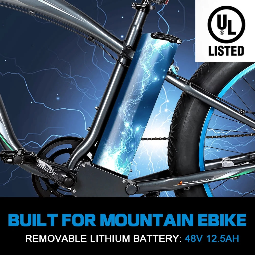 Electric Bike Fat Tire 26" Adults Aluminum Frame 750W Motor 48V 12.5AH S993