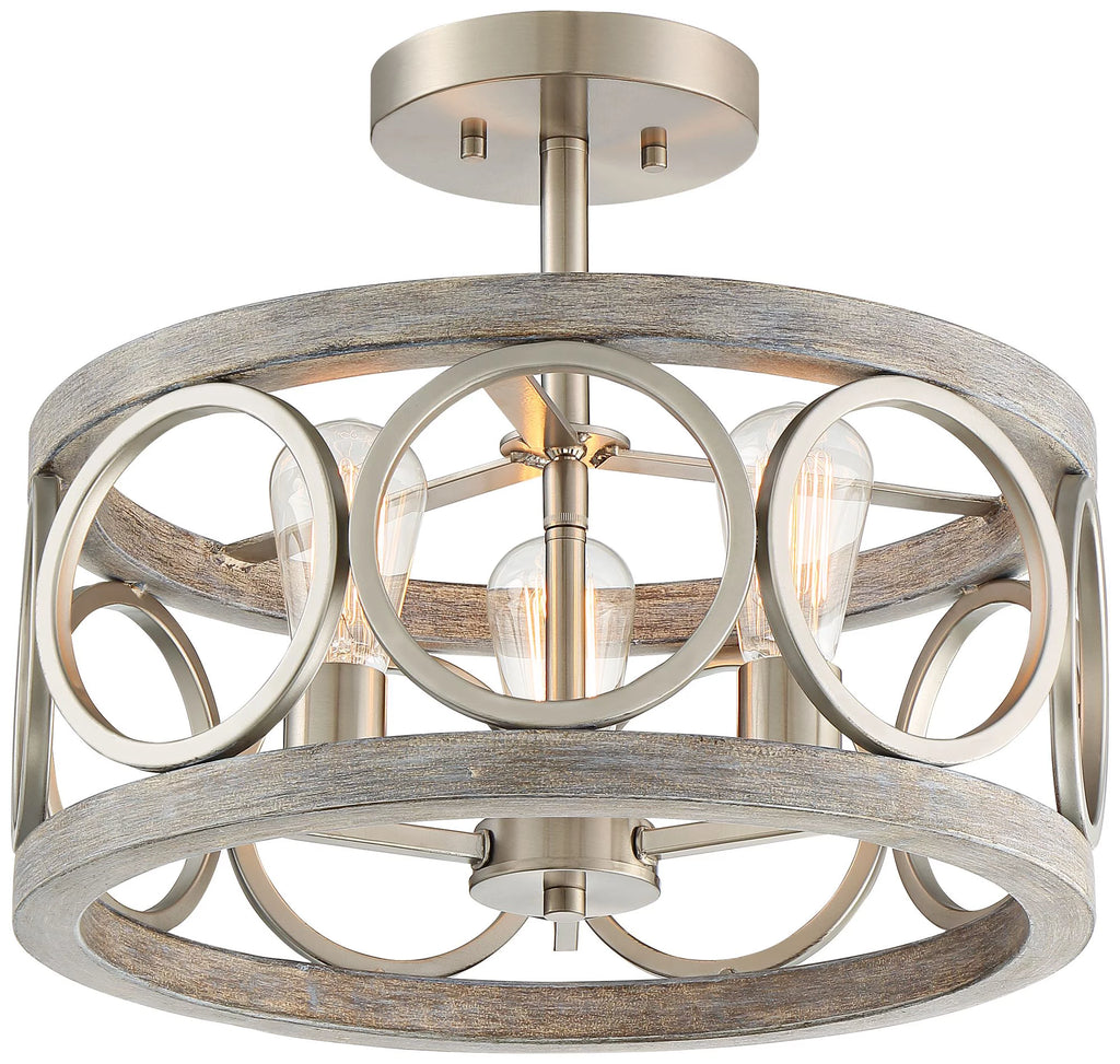 Rustic Farmhouse Semi Flush Mount Ceiling Light 16" Wide 3-Light LED Y84114