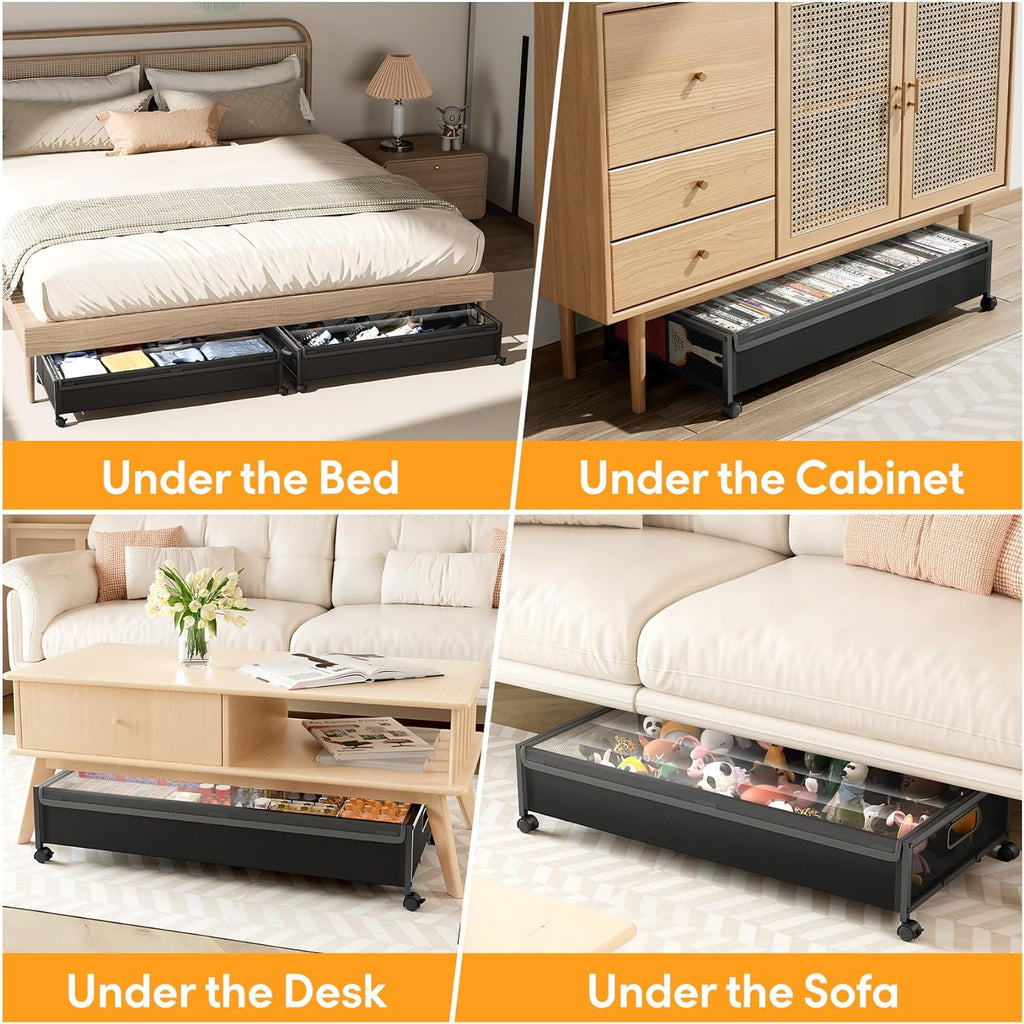 Under Bed Storage Containers with Wheels 2 Pack with Lid D932