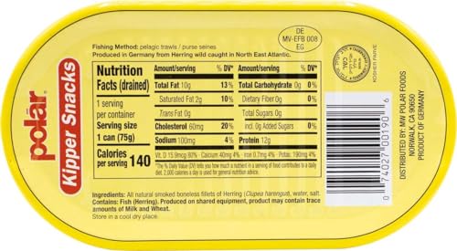 Smoked Herring Kipper Snacks, 3.53 oz Pack of 12, 90% Less Sodium, Ready to Eat K3712